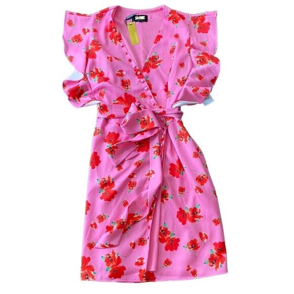 Alexia Admor Maia Flutter Sleeve Wrap Mini Dress 4 NWT - Picture 2 of 5